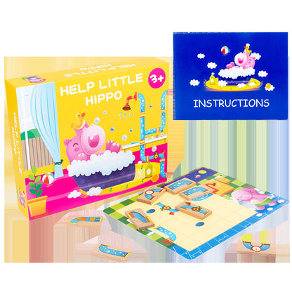 【手眼協調啟蒙】HELP LITTLE HIPPO 小河馬洗澡趣 · 兒童邏輯拼圖軌道桌遊 / 親子互動思維訓練玩具