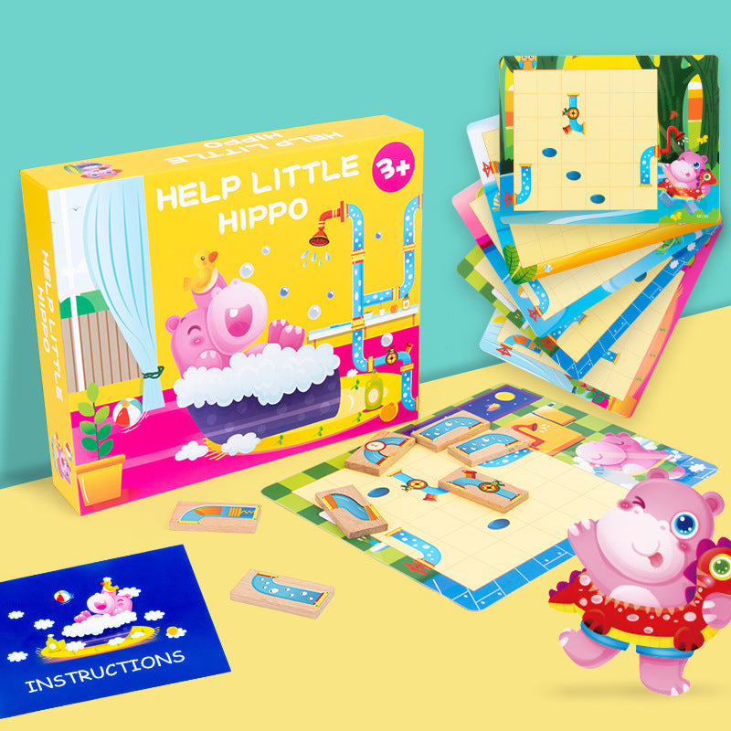 【手眼協調啟蒙】HELP LITTLE HIPPO 小河馬洗澡趣 · 兒童邏輯拼圖軌道桌遊 / 親子互動思維訓練玩具
